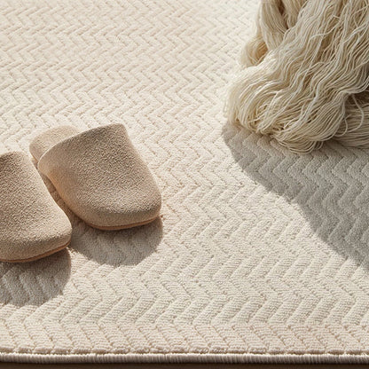 Nordic Textured Wool Blend Area Rug – Cream and Pearl Gray High-Low Weave
