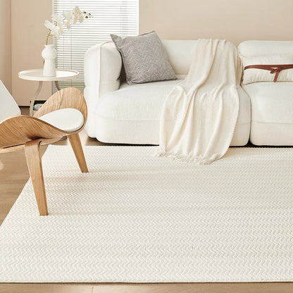 Nordic Textured Wool Blend Area Rug – Cream and Pearl Gray High-Low Weave