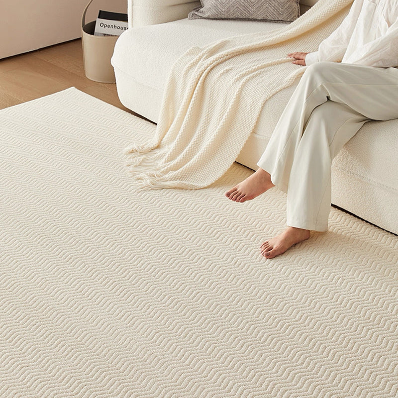 Nordic Textured Wool Blend Area Rug – Cream and Pearl Gray High-Low Weave