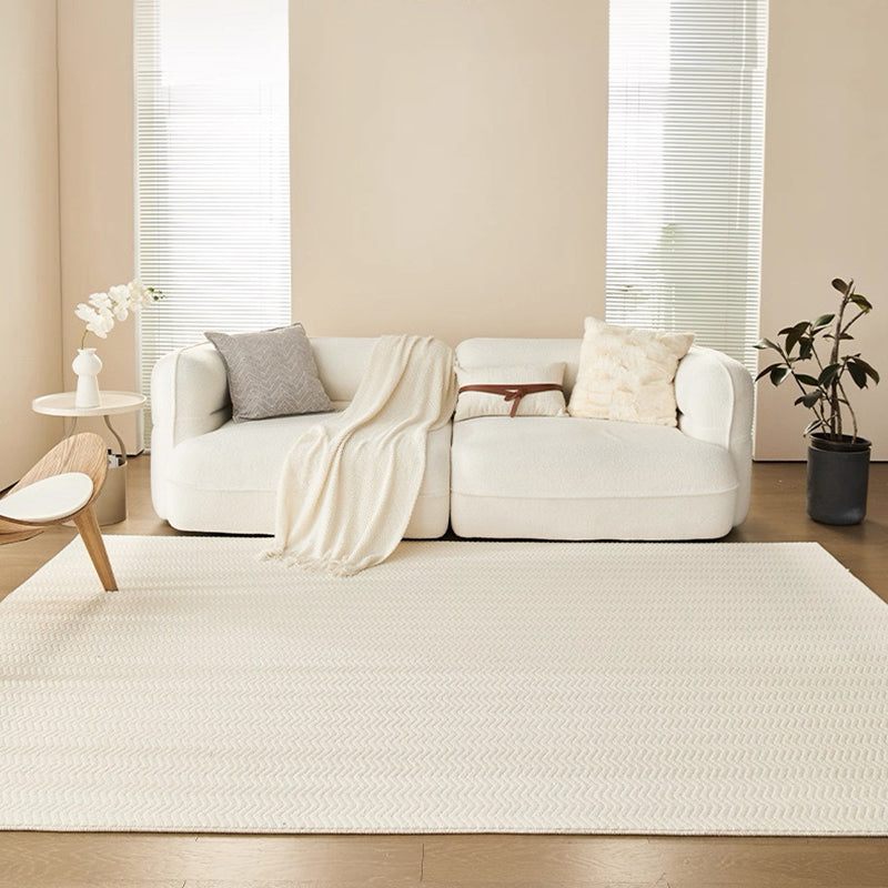 Nordic Textured Wool Blend Area Rug – Cream and Pearl Gray High-Low Weave