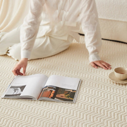 Nordic Textured Wool Blend Area Rug – Cream and Pearl Gray High-Low Weave