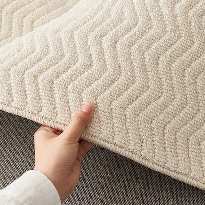 Nordic Textured Wool Blend Area Rug – Cream and Pearl Gray High-Low Weave