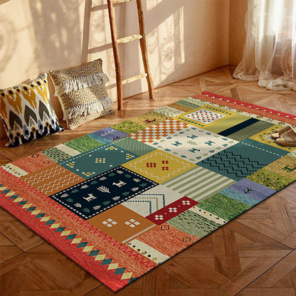 Bohemian Persian Velvet Area Rug – Multicolor Vintage Print Machine Washable Rug