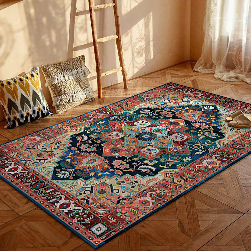 Bohemian Persian Velvet Area Rug – Multicolor Vintage Print Machine Washable Rug