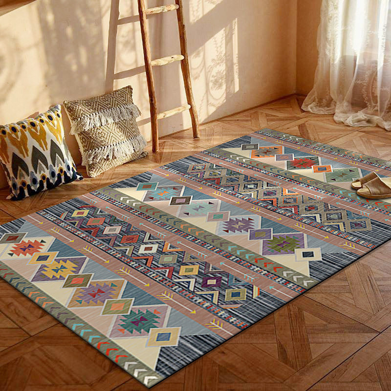 Bohemian Persian Velvet Area Rug – Multicolor Vintage Print Machine Washable Rug