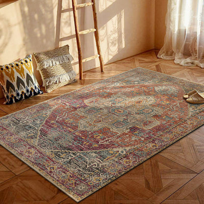 Bohemian Persian Velvet Area Rug – Multicolor Vintage Print Machine Washable Rug