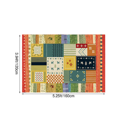 Bohemian Persian Velvet Area Rug – Multicolor Vintage Print Machine Washable Rug