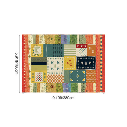 Bohemian Persian Velvet Area Rug – Multicolor Vintage Print Machine Washable Rug