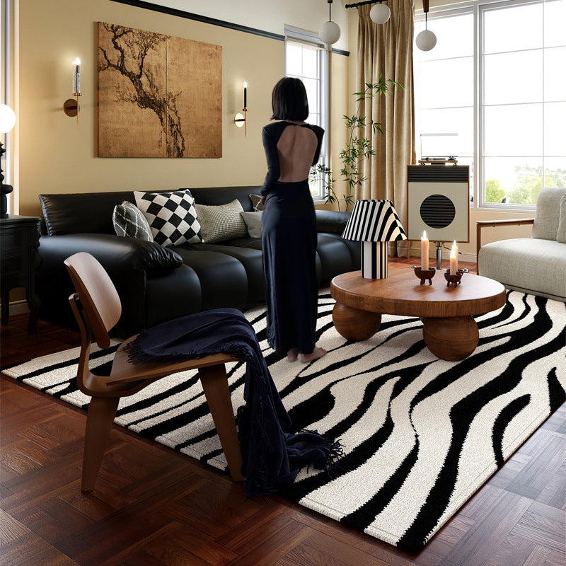 Modern Minimalist Black and White Area Rug – Waterproof Polypropylene Non-Slip Rug