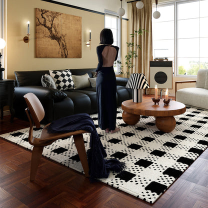 Modern Minimalist Black and White Area Rug – Waterproof Polypropylene Non-Slip Rug
