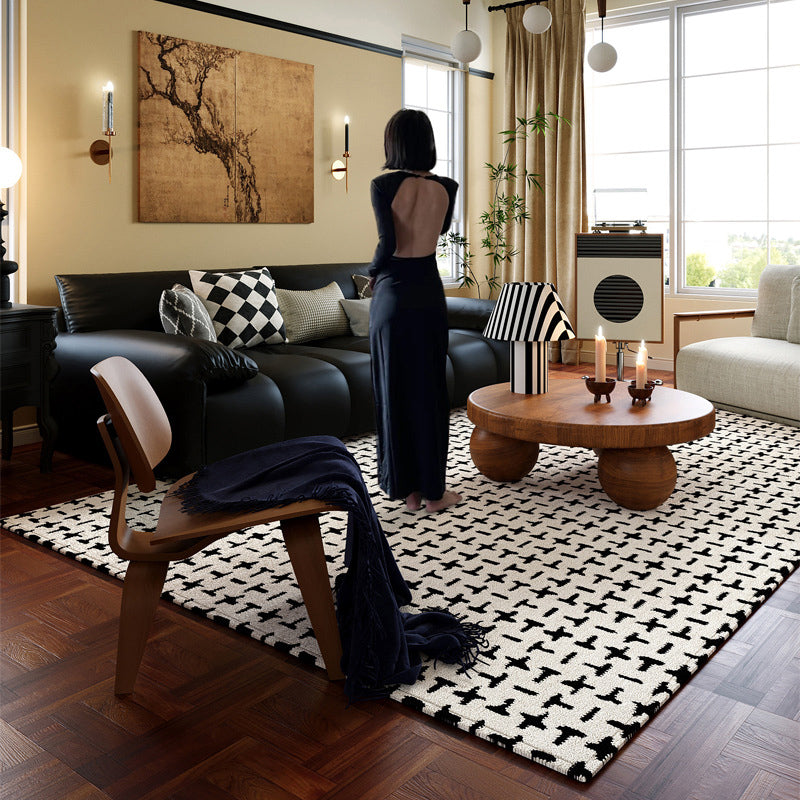 Modern Minimalist Black and White Area Rug – Waterproof Polypropylene Non-Slip Rug