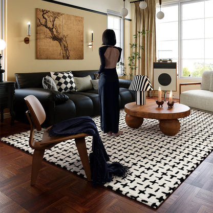 Modern Minimalist Black and White Area Rug – Waterproof Polypropylene Non-Slip Rug
