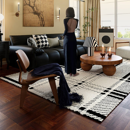 Modern Minimalist Black and White Area Rug – Waterproof Polypropylene Non-Slip Rug