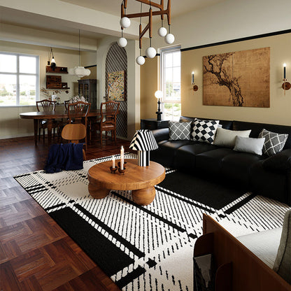 Modern Minimalist Black and White Area Rug – Waterproof Polypropylene Non-Slip Rug