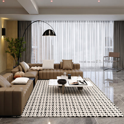 Modern Minimalist Black and White Area Rug – Waterproof Polypropylene Non-Slip Rug
