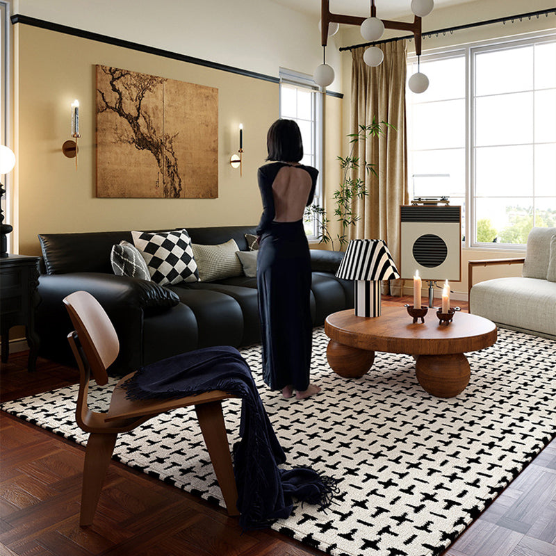 Modern Minimalist Black and White Area Rug – Waterproof Polypropylene Non-Slip Rug