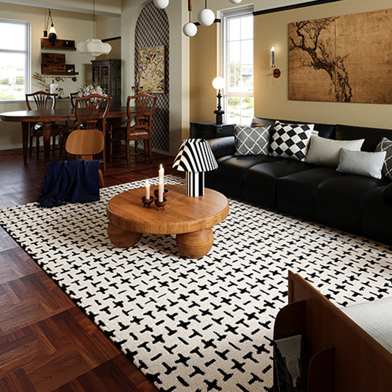 Modern Minimalist Black and White Area Rug – Waterproof Polypropylene Non-Slip Rug