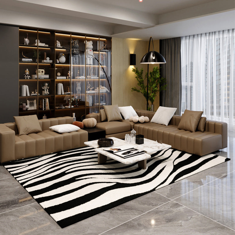 Modern Minimalist Black and White Area Rug – Waterproof Polypropylene Non-Slip Rug