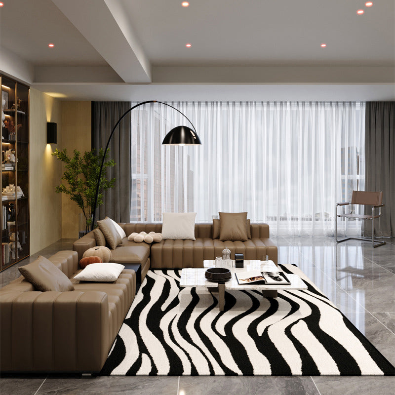 Modern Minimalist Black and White Area Rug – Waterproof Polypropylene Non-Slip Rug