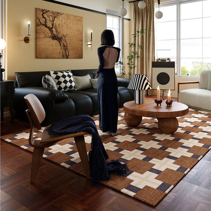 Minimalist Velvet Area Rug – Brown, Black and Khaki Waterproof Non-Slip Carpet
