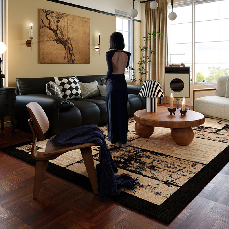 Minimalist Velvet Area Rug – Brown, Black and Khaki Waterproof Non-Slip Carpet