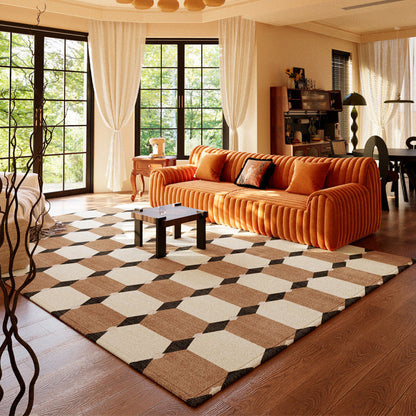 Minimalist Velvet Area Rug – Brown, Black and Khaki Waterproof Non-Slip Carpet