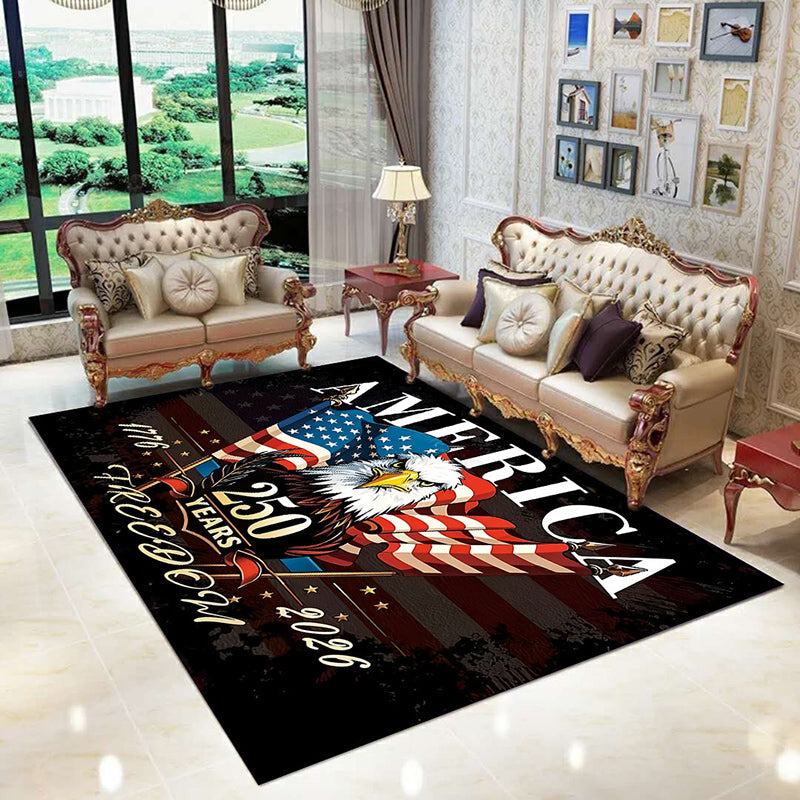 Americana Faux Cashmere Area Rug – Patriotic Plush Non-Slip Washable Rug