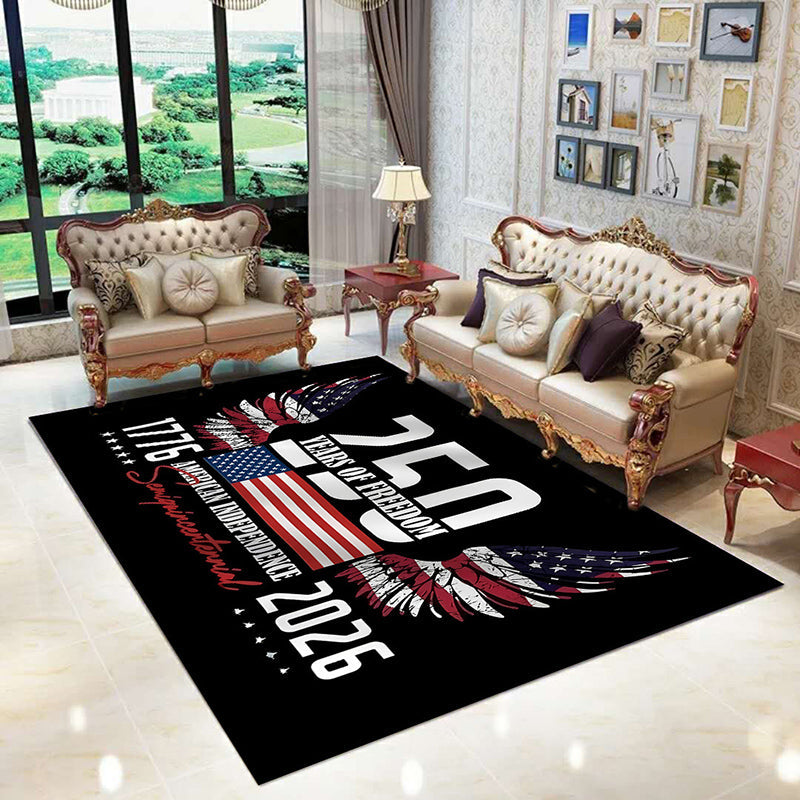 Americana Faux Cashmere Area Rug – Patriotic Plush Non-Slip Washable Rug