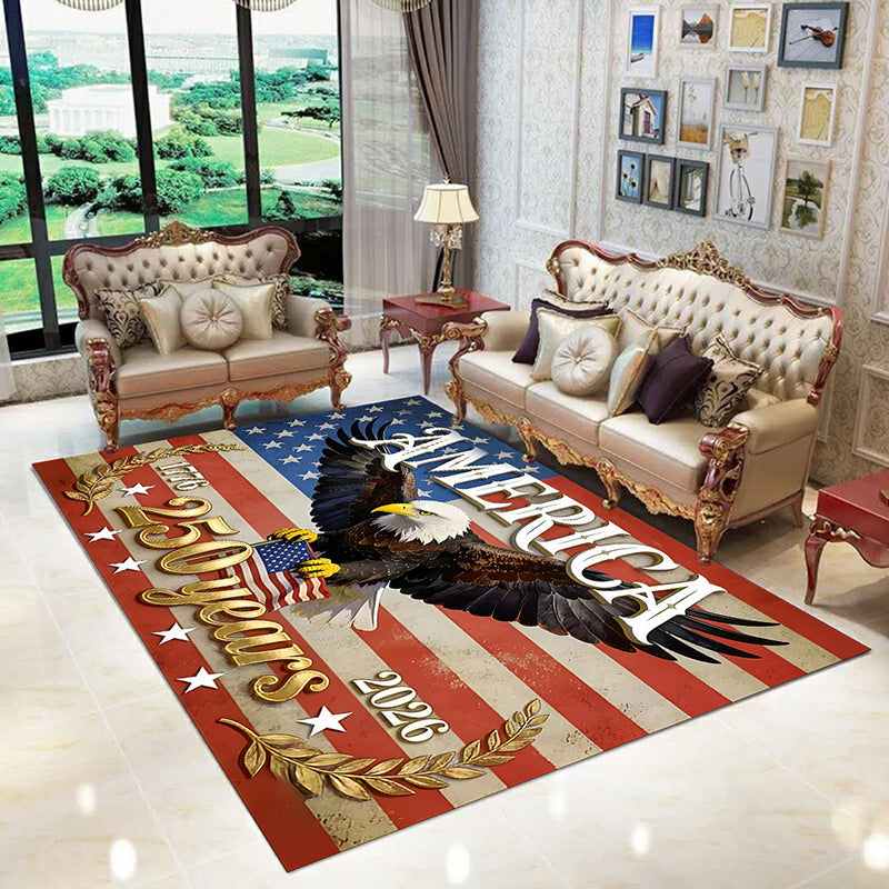 Americana Faux Cashmere Area Rug – Patriotic Plush Non-Slip Washable Rug