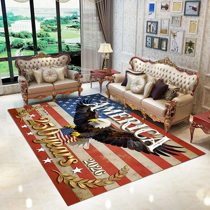 Americana Faux Cashmere Area Rug – Patriotic Plush Non-Slip Washable Rug