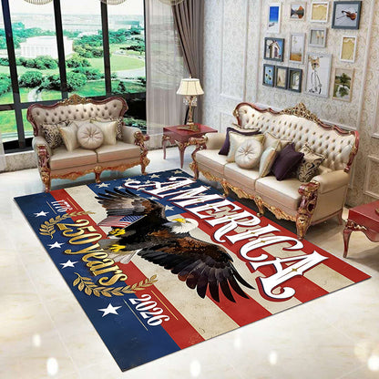 Americana Faux Cashmere Area Rug – Patriotic Plush Non-Slip Washable Rug
