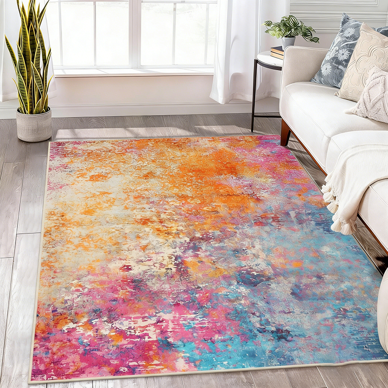 Abstract Faux Cashmere Area Rug – Multi-Color Washable Non-Slip Rug for Living Room
