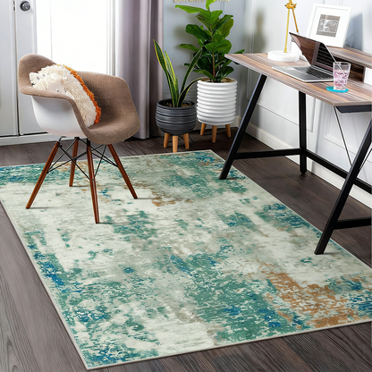 Abstract Faux Cashmere Area Rug – Multi-Color Washable Non-Slip Rug for Living Room