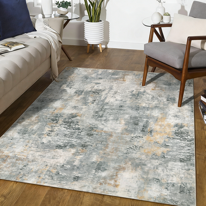 Abstract Faux Cashmere Area Rug – Multi-Color Washable Non-Slip Rug for Living Room