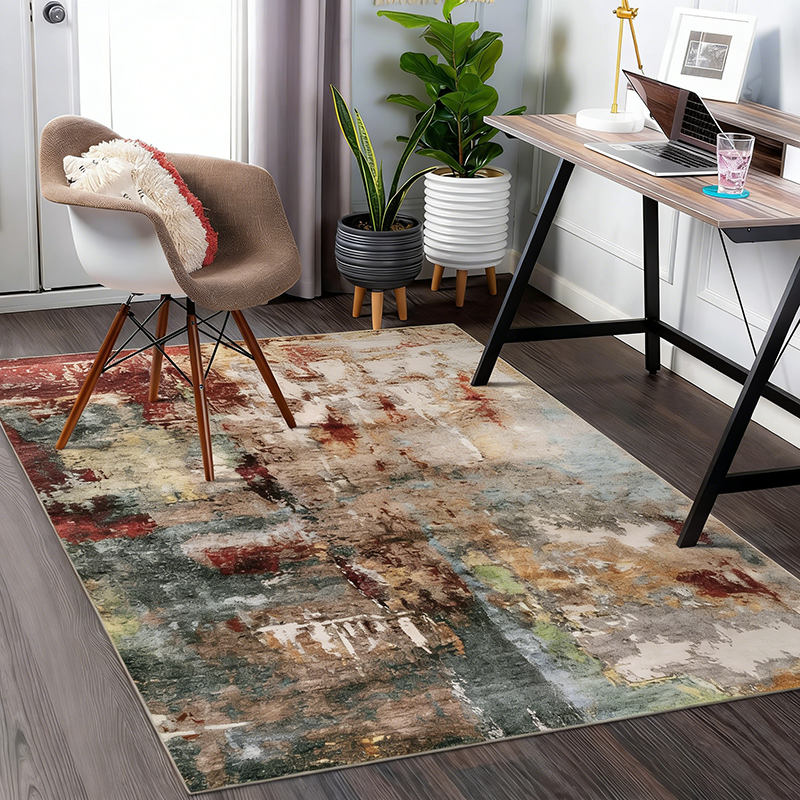Abstract Faux Cashmere Area Rug – Multi-Color Washable Non-Slip Rug for Living Room