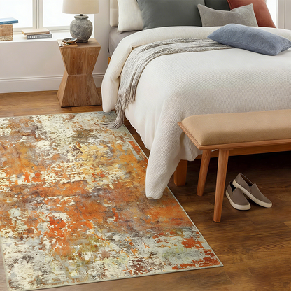 Abstract Faux Cashmere Area Rug – Multi-Color Washable Non-Slip Rug for Living Room