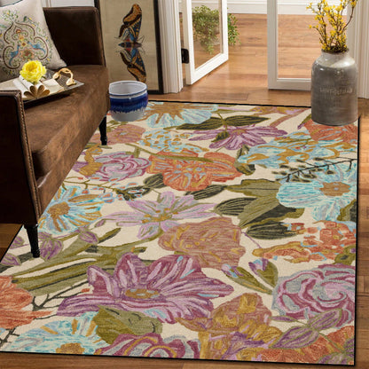 Vintage Floral Velvet Area Rug – Machine Washable Non-Slip Rug for Living Room