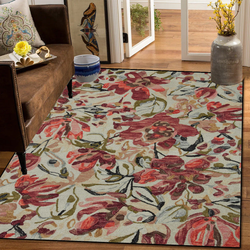 Vintage Floral Velvet Area Rug – Machine Washable Non-Slip Rug for Living Room