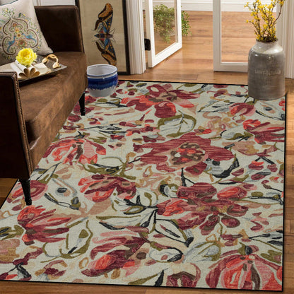 Vintage Floral Velvet Area Rug – Machine Washable Non-Slip Rug for Living Room