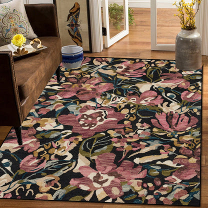 Vintage Floral Velvet Area Rug – Machine Washable Non-Slip Rug for Living Room
