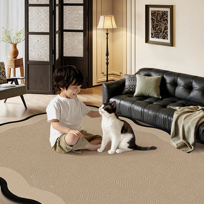Serene Wave Scalloped Edge Area Rug – Ivory Vintage Print Waterproof Rug