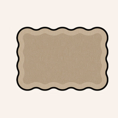 Serene Wave Scalloped Edge Area Rug – Ivory Vintage Print Waterproof Rug