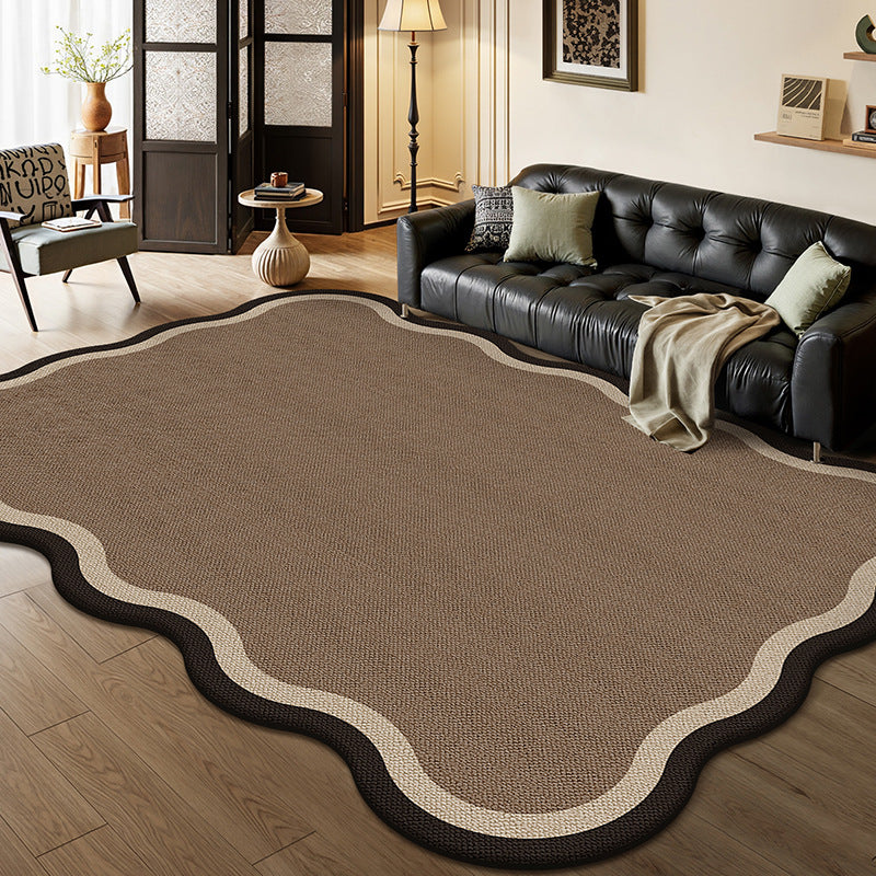 Serene Wave Scalloped Edge Area Rug – Ivory Vintage Print Waterproof Rug