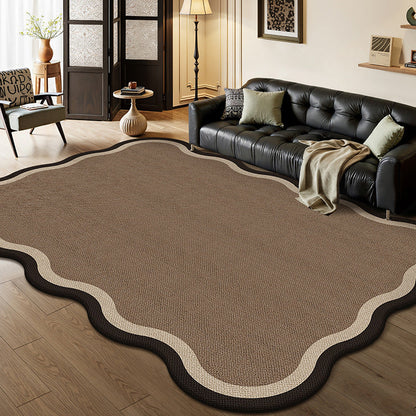 Serene Wave Scalloped Edge Area Rug – Ivory Vintage Print Waterproof Rug
