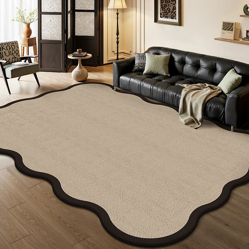 Serene Wave Scalloped Edge Area Rug – Ivory Vintage Print Waterproof Rug