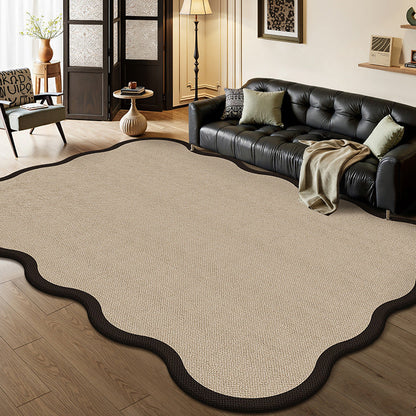 Serene Wave Scalloped Edge Area Rug – Ivory Vintage Print Waterproof Rug