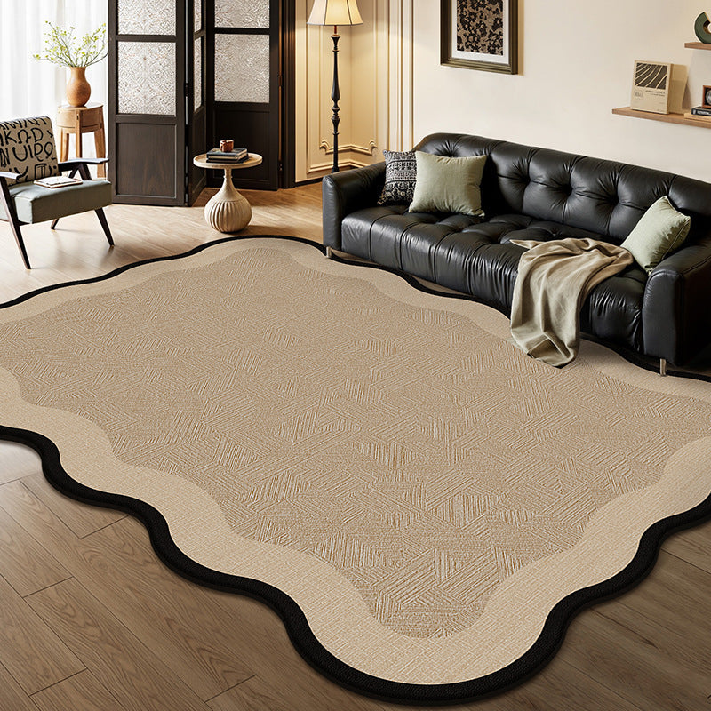 Serene Wave Scalloped Edge Area Rug – Ivory Vintage Print Waterproof Rug