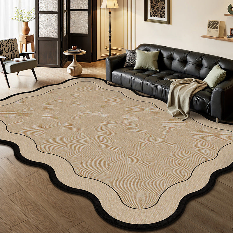 Serene Wave Scalloped Edge Area Rug – Ivory Vintage Print Waterproof Rug