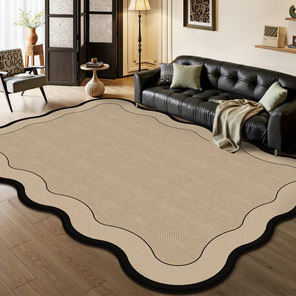 Serene Wave Scalloped Edge Area Rug – Ivory Vintage Print Waterproof Rug