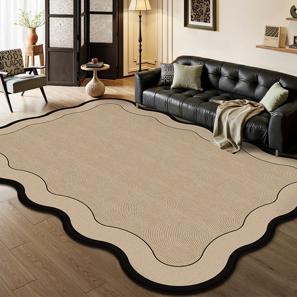 Serene Wave Scalloped Edge Area Rug – Ivory Vintage Print Waterproof Rug